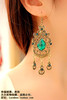 Retro green long earrings, European style, with gem, maxi length