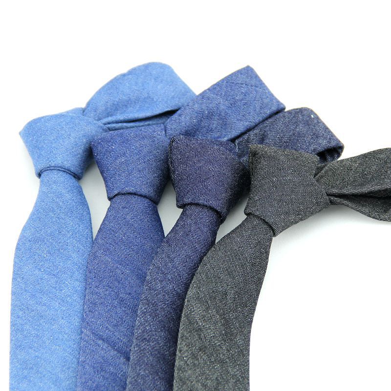 Fashion men's solid color denim tie casual Korean narrow 6cm foreign trade cotton tie spot