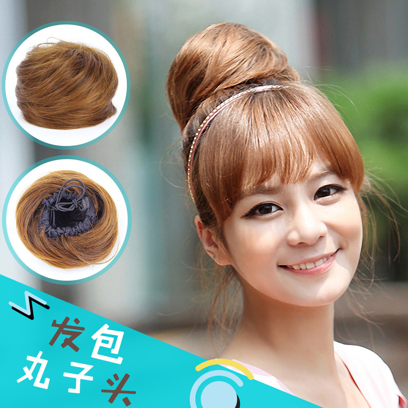 Wig for Women with Bun Hairstyle, Hair Clip, Hair Bag, High Temperature Silk Fluffy Realistic Lazy Hair Curler, Straight Hair Wig Ring