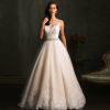 One-shoulder trailing backless lace princess bride wedding dress