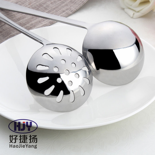 Non-magnetic stainless steel extended handle restaurant hotel hot pot soup shell soup drain cooking soup drain spoon laser logo