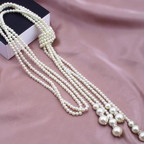 Supply Korean style versatile fashion accessories Korean style pearl multi-layer knotted necklace double layer sweater chain jewelry C052