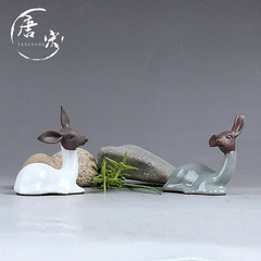 Factory Direct Sale Glazed Ru Kiln Tea Set Decor, Ceramic Geyao Tea Set, Geyao Deer Tea Pet