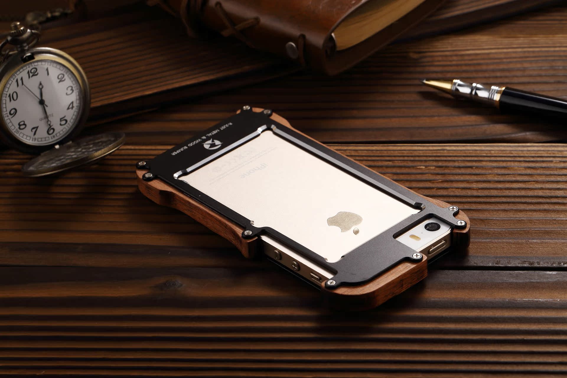 R-Just Light Slim Timber Aluminum Metal Wood Bumper Case Cover for Apple iPhone 5S/5/SE