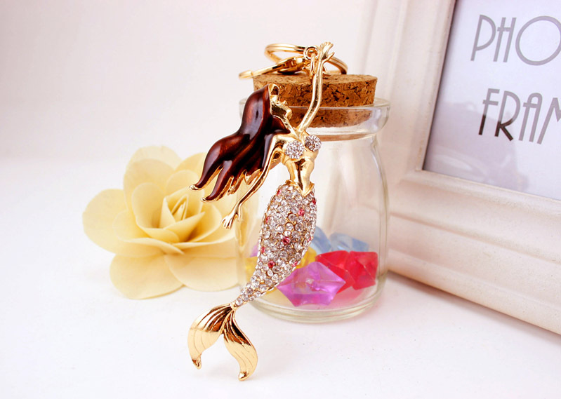 Korean Creative Cute Diamond Mermaid Rhinestone  Keychain display picture 9