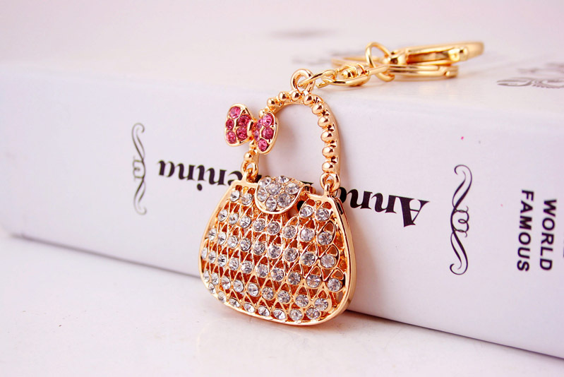 Creative cute rhinestone ladies handbag keychain