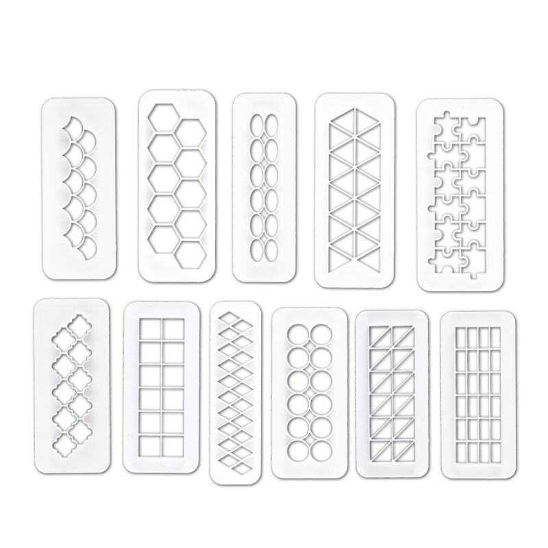 Molde de impresión para pasteles de fondant con suministro directo de fábrica, molde geométrico para galletas de simulación, 3 tiras de estampado con formas geométricas básicas.