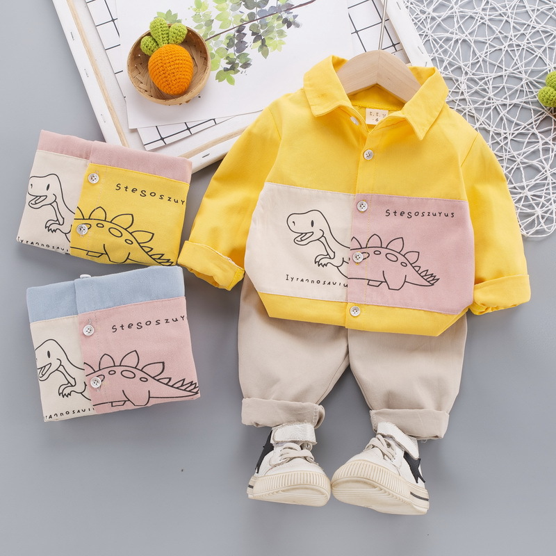 Korean Autumn Children's Wear Men's New Children's suit Dinosaur Shirt 0-4 Years Old Two-piece Children's Wear Autumn Shirt suit