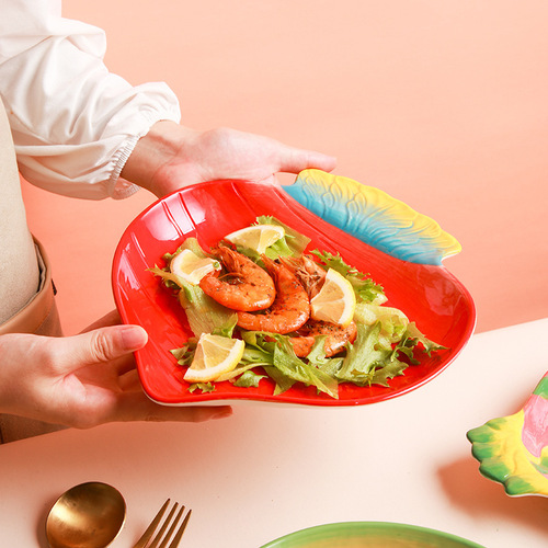 Creative fruit plate ceramic salad plate creative cute home vegetable plate snack plate light luxury internet celebrity dumpling plate