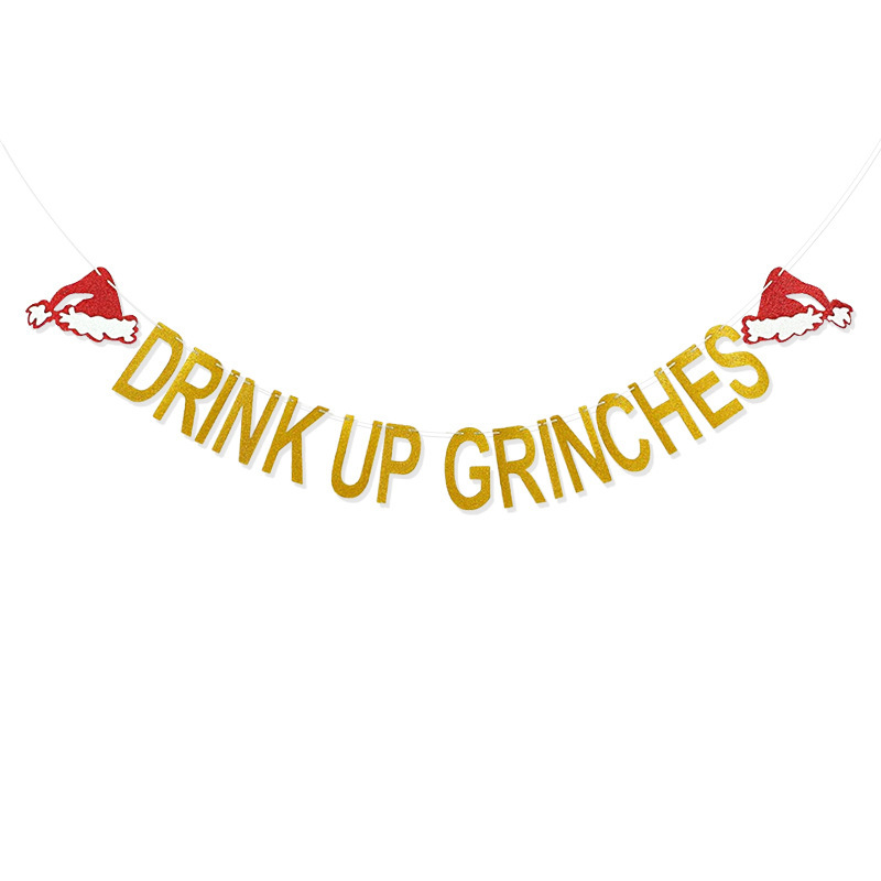 Navidad fiesta decoración cadena bandera Navidad sombrero brillo tire flor beber grinches carta tire bandera