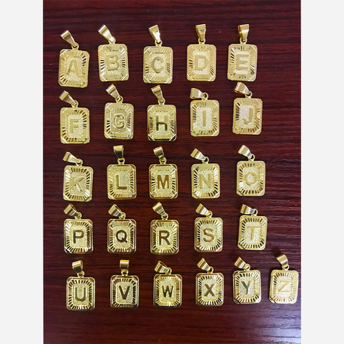Cross-border e-commerce supply 26 English letter pendants rectangular copper necklace 18K gold-plated hydraulic tag wholesale