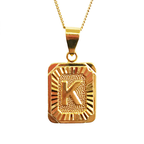 Cross-border e-commerce supply 26 English letter pendants rectangular copper necklace 18K gold-plated hydraulic tag wholesale