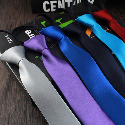 韩版窄版易拉得懒人拉链领带男正装商务结婚职业黑色纯色JK领带女