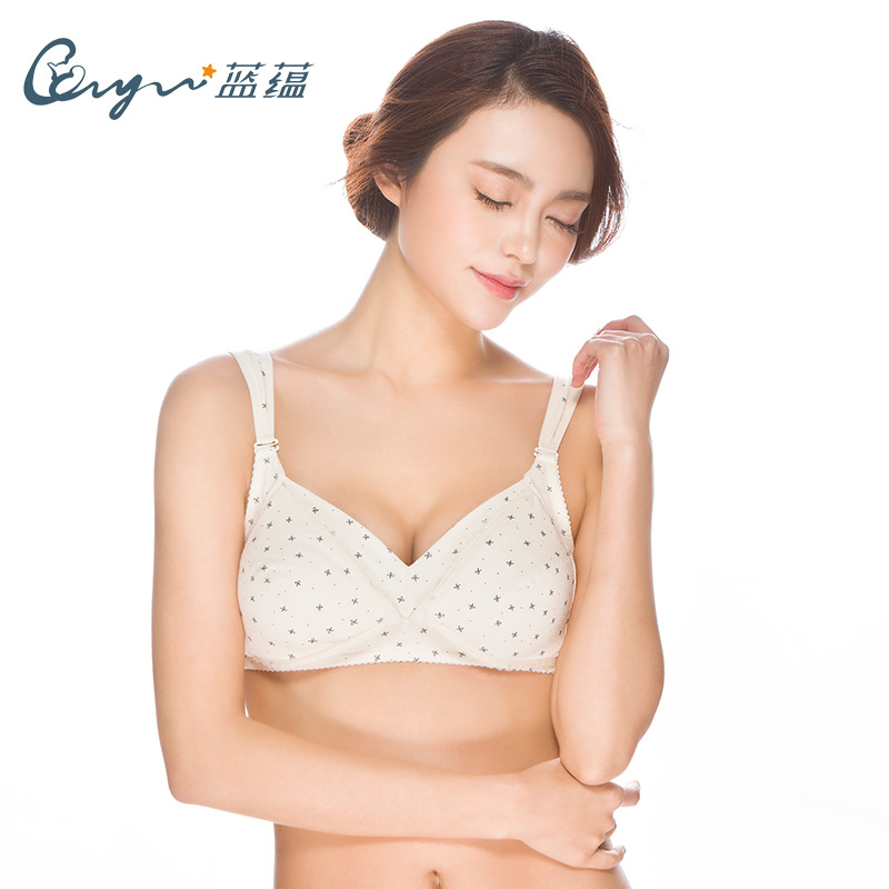 蓝蕴产后棉前开扣哺乳文胸无钢圈大码宽肩孕期睡眠胸罩厂家