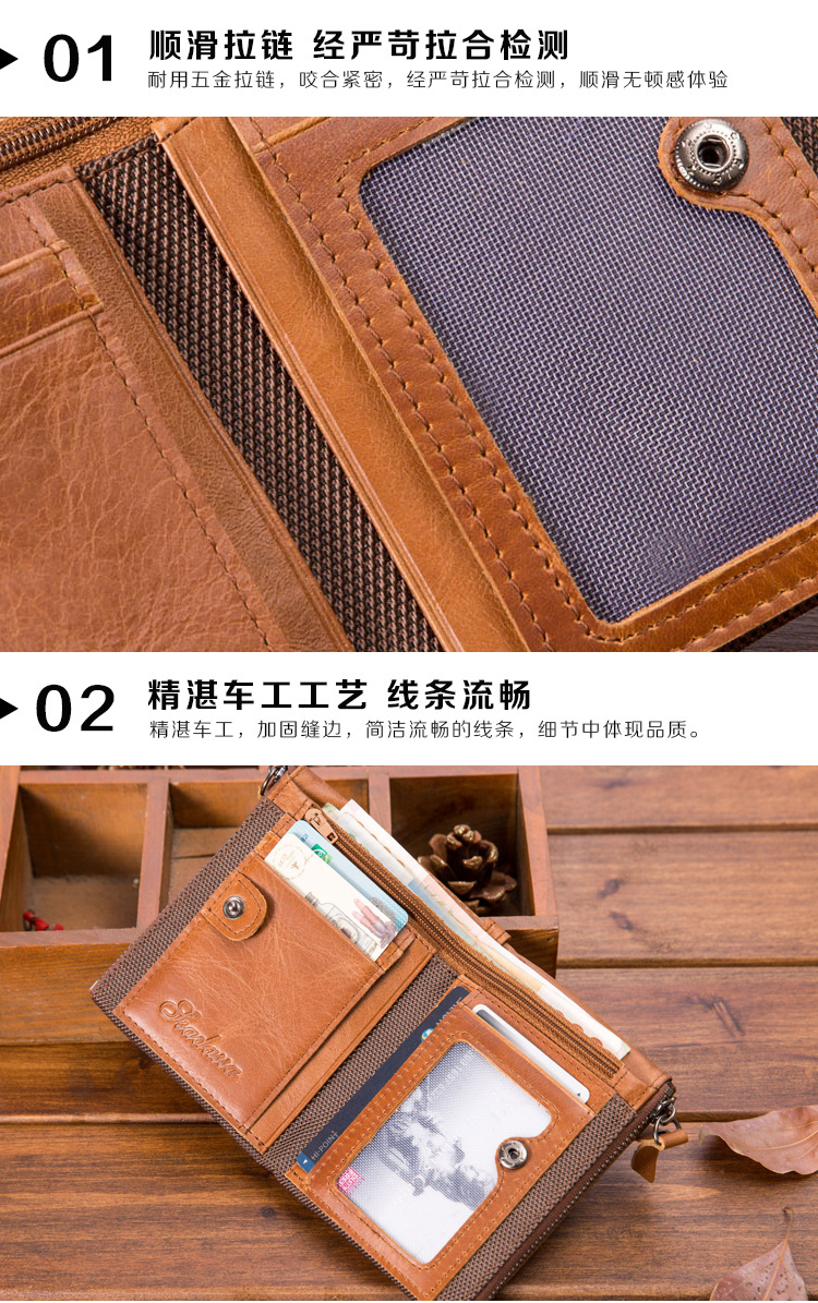 Pu Leather Double Zipper Retro Wallet display picture 3