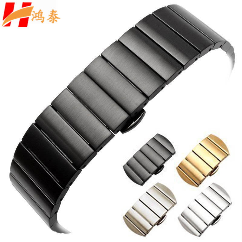 特价现货实心一珠竹节304不锈钢蝴蝶扣手表带16MM-22MM 开关生耳