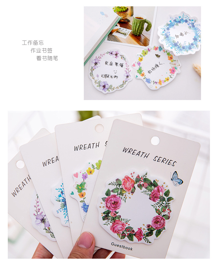 Flower Wreath Sticky Notes Bookmark Memo Guestbook Stickers Tab Index Stationery 