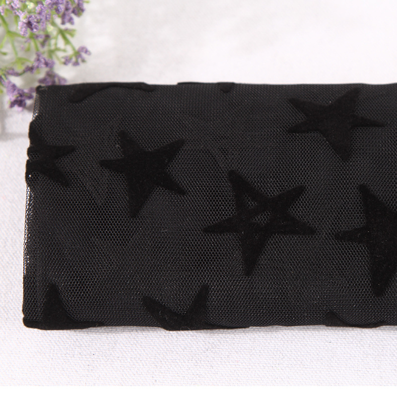 大五角星植绒网布面料 30A底布植绒五角星童装女装裙面料