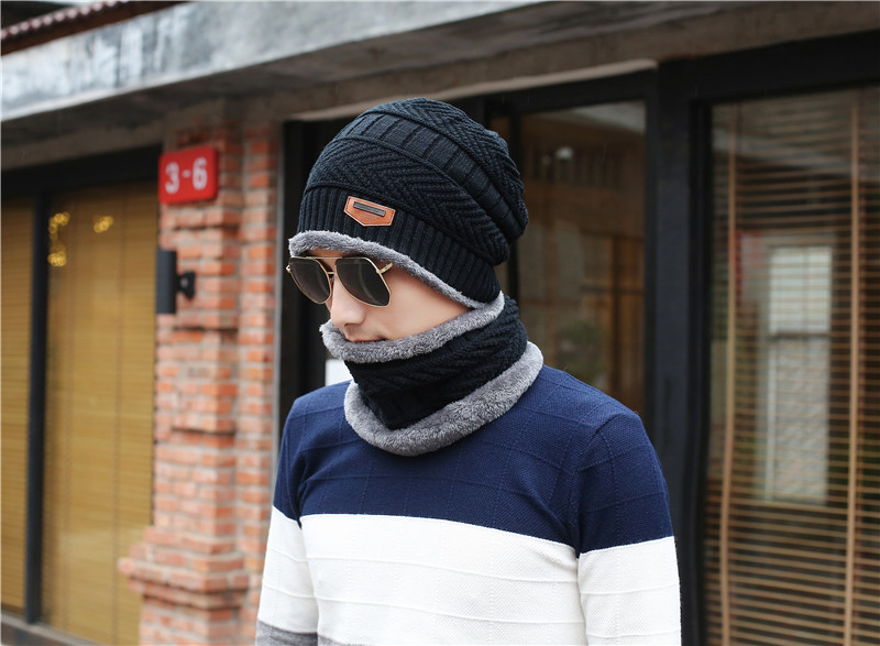 Fleece thick warm knitted hat collar two-piece  NSTQ34720