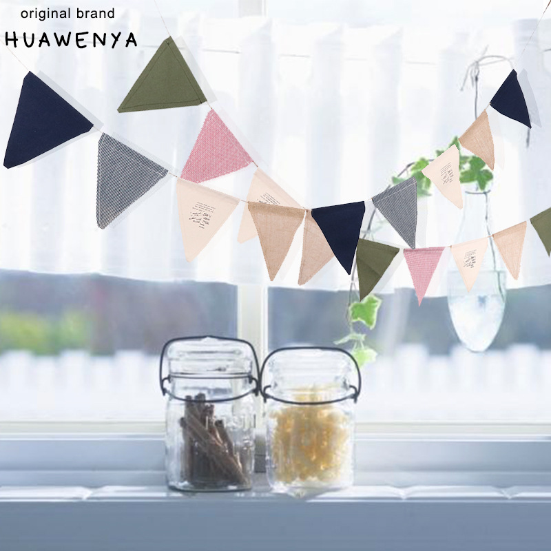 生日派对装饰彩旗牛仔布帆布大三角串旗 儿童房拉旗摄影道具旗职