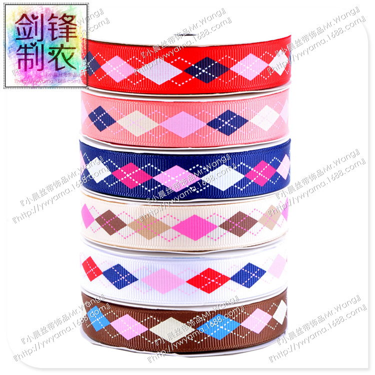 义乌姚明手工发饰织带材料罗纹印刷菱形胸花鞋花裙包边丝带批发