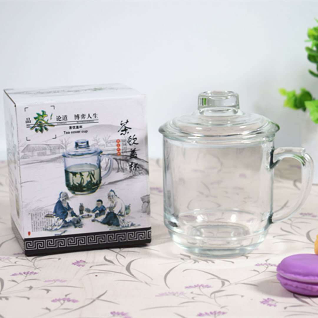 透明玻璃杯茶饮杯家用喝水杯带盖办公泡茶杯活动促销礼品杯子批发