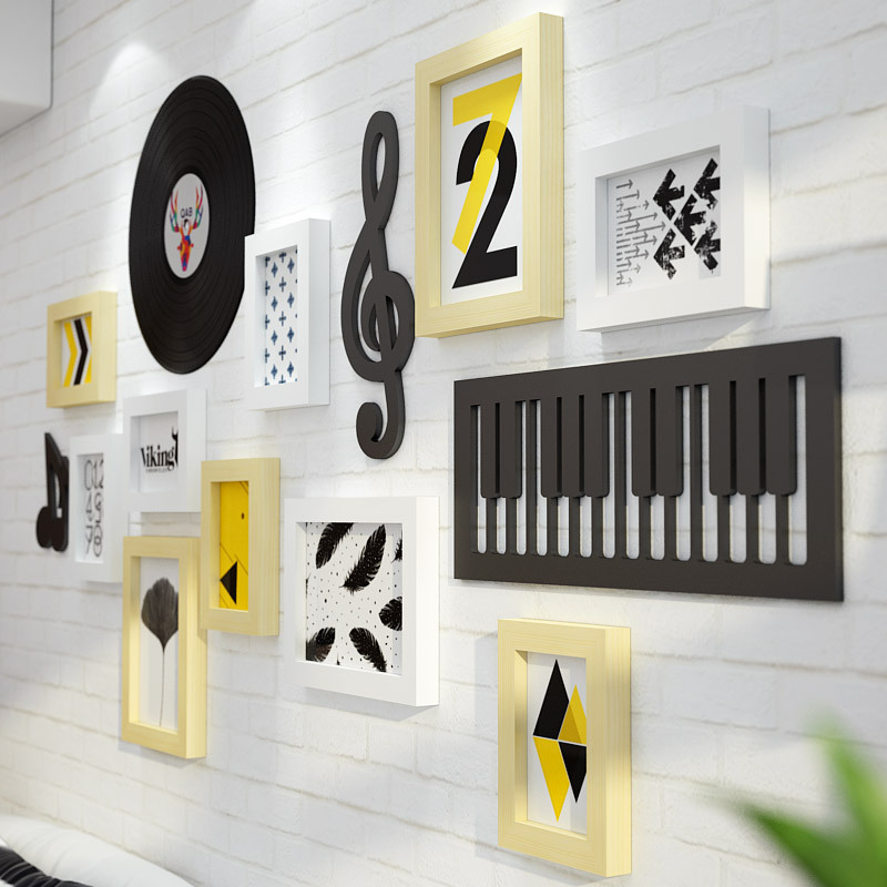 实木照片墙简约现代相框墙创意组合音乐相片墙背景墙装饰相框挂墙|ms