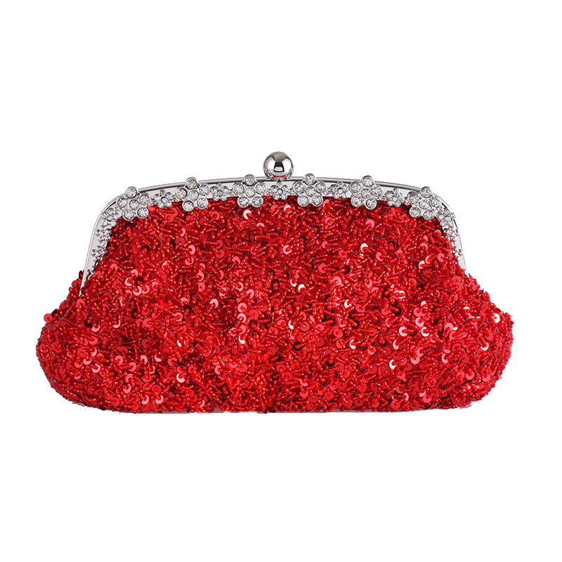 New Diamond-studded Sequins Handbags Gorgeous Big Red Bride Gift Gold Bag Retro Bag display picture 24