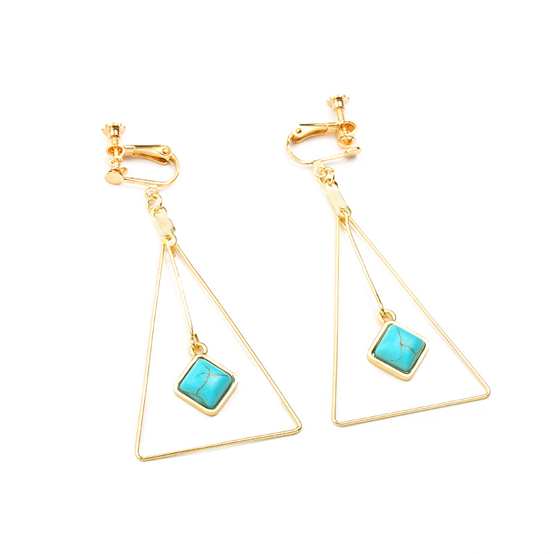 Handmade Fashion Simple Korean Geometric Triangle Wild Earrings Turquoise Pierced Ear Clips display picture 5