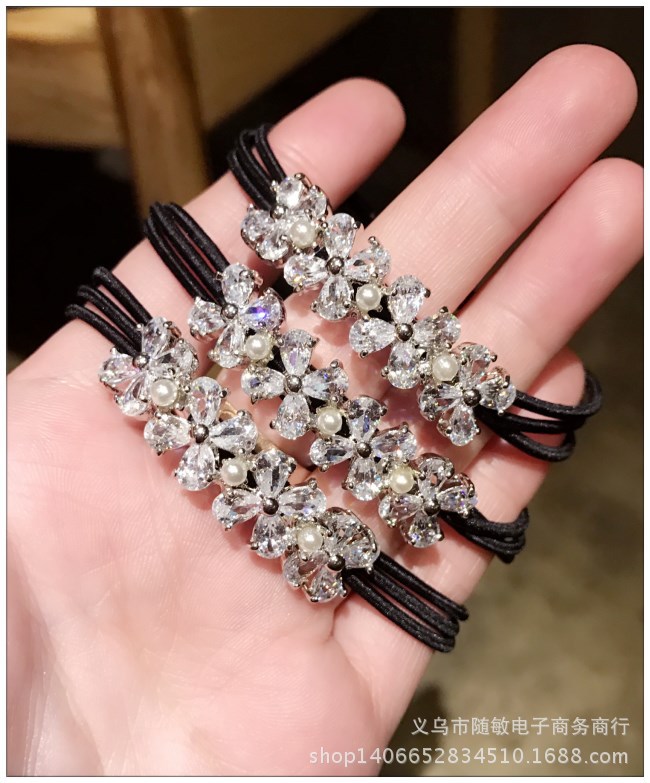 Korean Hair Accessories Zircon Crystal Rhinestones Super Flash Flowers High Elastic Hair Rope Headband display picture 7