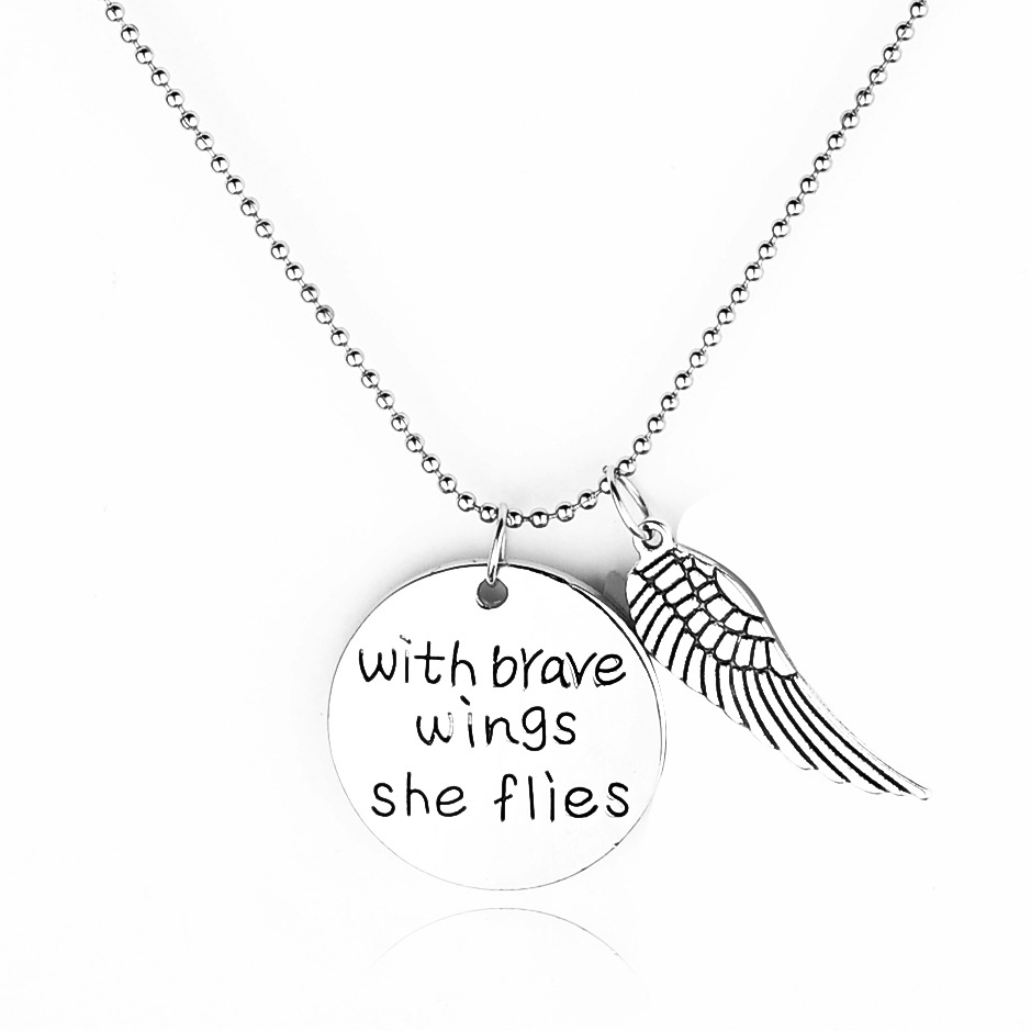 Explosion Necklace Sweater Chain New Fashion English Lettering Wings Pendant Necklace Accessories Wholesale Nihaojewelry display picture 1