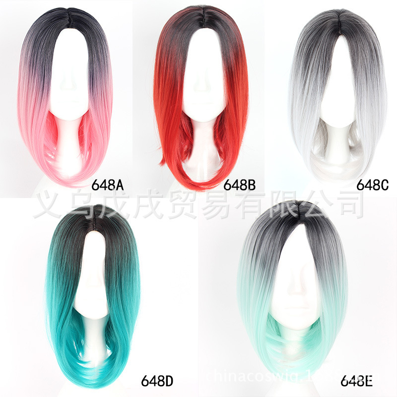 Europe and the United States hot split short hair wave head dyed gradient wig ladies color bobo head spot wholesale Europe and the United States hot split short hair wave head dyed gradient wig ladies color bobo head spot wholesale
