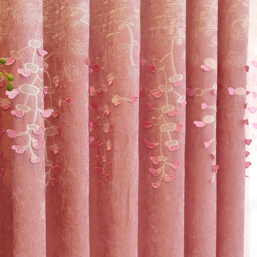 绣花窗帘布料 客厅卧室雪尼尔浮雕窗帘成品 欧式田园品牌布艺