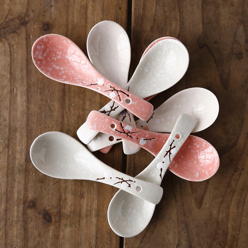 Snowflake powder small spoon Japanese style soup spoon underglaze color ceramic home restaurant spoon supply Amazon