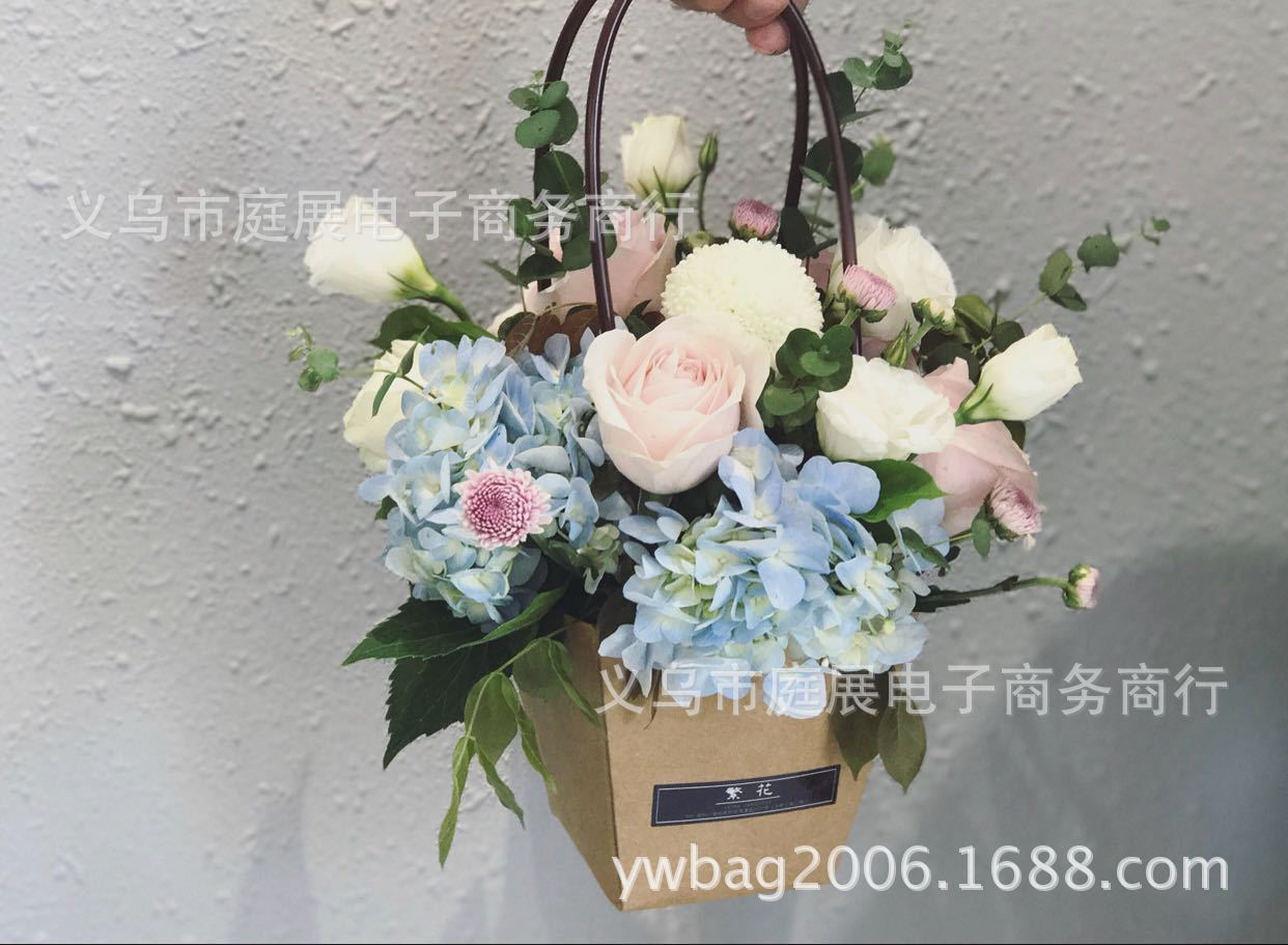 新款进口牛皮纸花袋 皮管手提袋 多肉植物盆栽包装袋 厂家直销