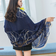 春秋雪纺丝巾女士长款薄围巾两用超大防晒披肩纱巾头纱沙滩巾夏季