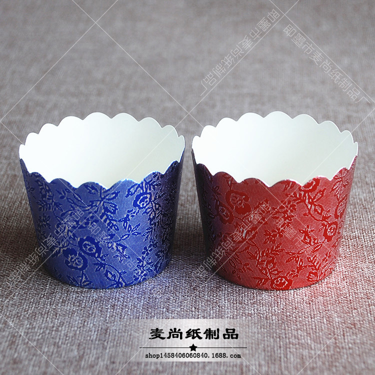 Oro y plata rojo y azul patrón taza pastel taza de papel Qi Feng papel soporte medio papel de aluminio resistente a altas temperaturas taza de papel para hornear