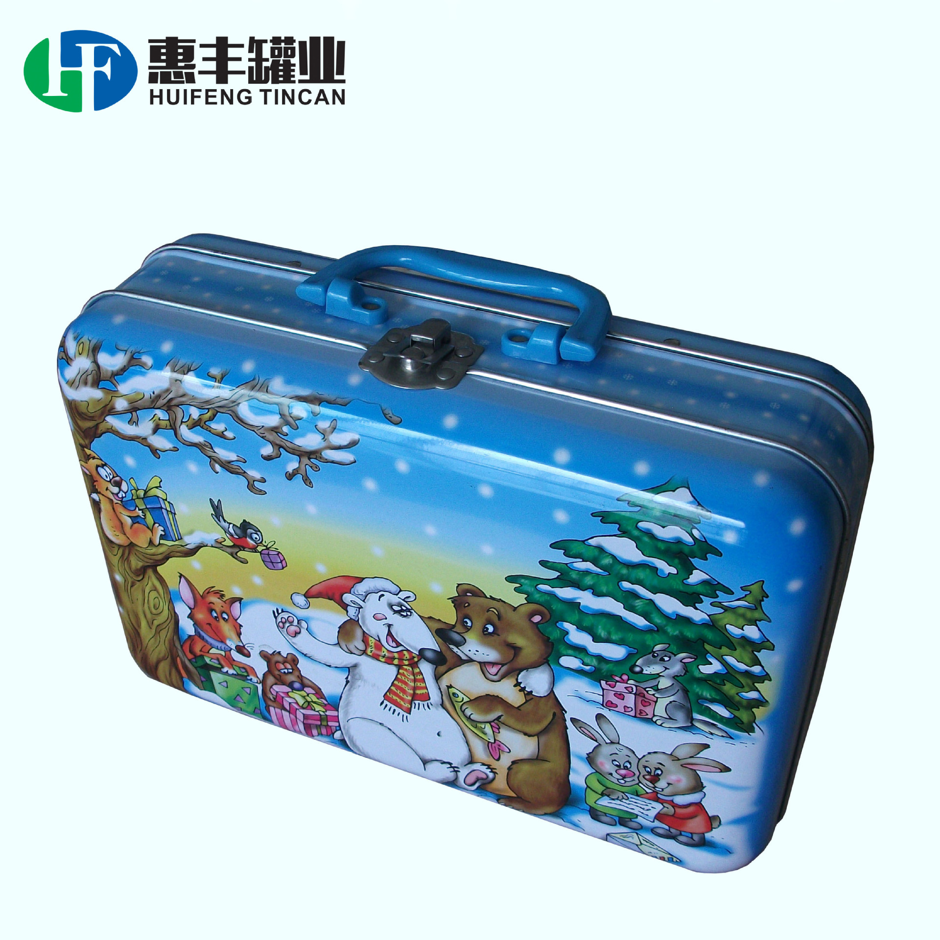 铁盒厂家生产大手提罐 塑胶手挽马口铁罐圣诞节罐午餐盒TIN BOX