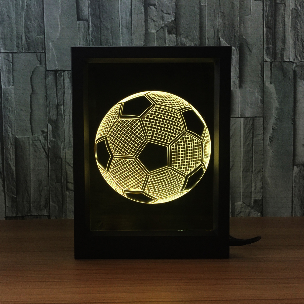3d灯 相框式 创意产品七彩遥控触摸小夜灯足球