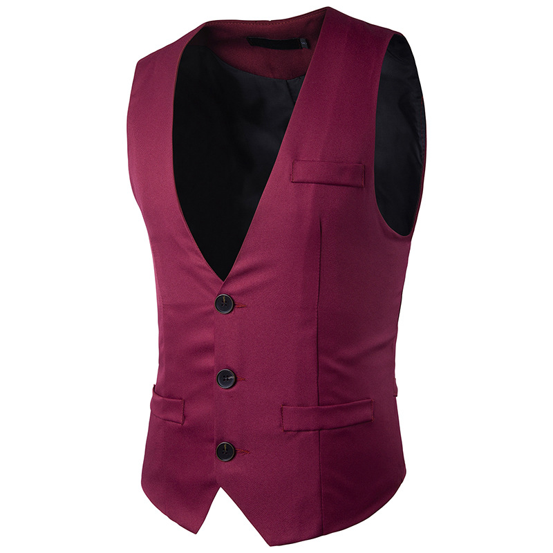Sumitong men's spring and autumn new single row three button solid color suit vest for men's Korean slim cardigan vest