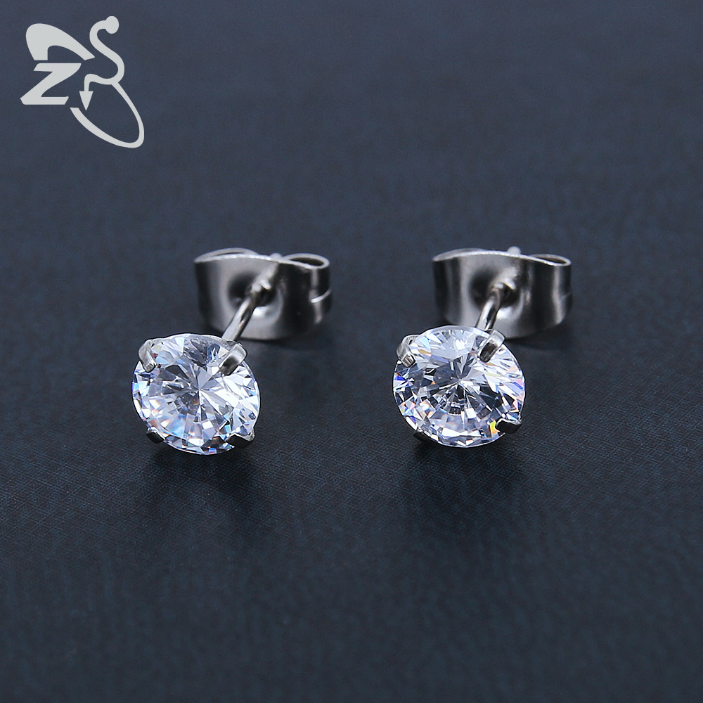 Stainless Steel Round CZ Ear Studs - Blue 0.8x10x8mm Geometric Piercing Earrings detail image 10