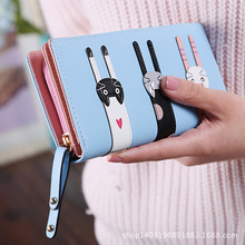 日韩新款手机钱包女长款 拉链搭扣卡通三只猫时尚女式钱夹手拿包