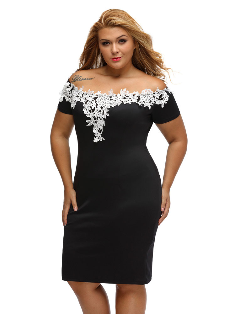 one-neck lace strapless sexy plus size dress NSSI32104