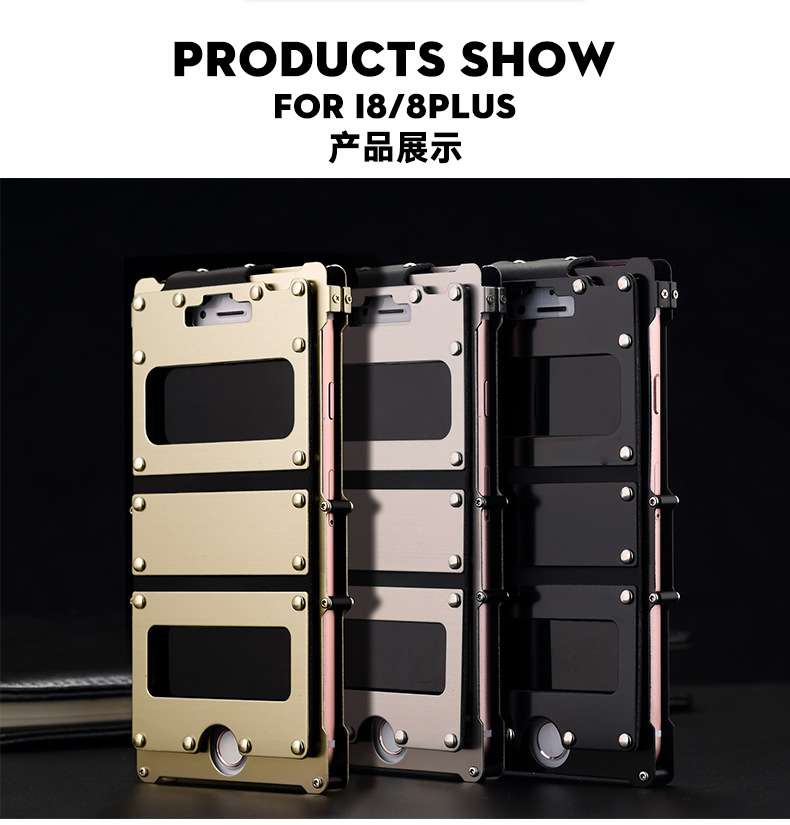 Armor King Iron Man Stainless Steel Dual Window Rivet Leather 360° Flip Case Cover for Apple iPhone 8 Plus & iPhone 8