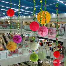 絹花球大型定做 開業周年慶典婚禮仿真花塑料玫瑰絹花花球裝飾