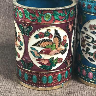 厂家直销黄铜复古景泰蓝笔筒  古玩杂项工艺礼品摆件批发|ms