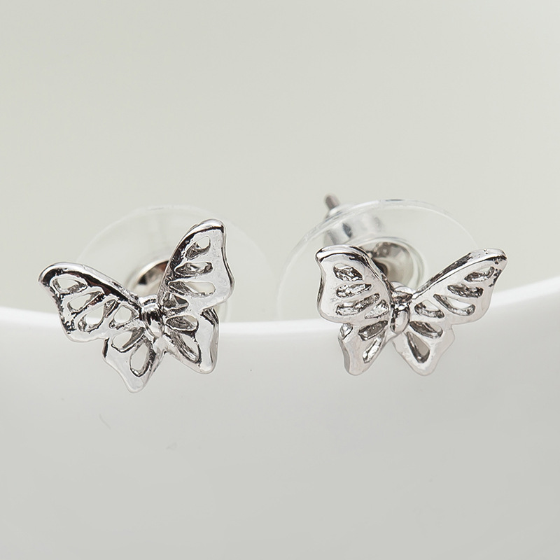 New Glossy Hollow Butterfly Ear Studs Gold Plated Silver Rose Cute Insect Ear Studs Wholesale display picture 12