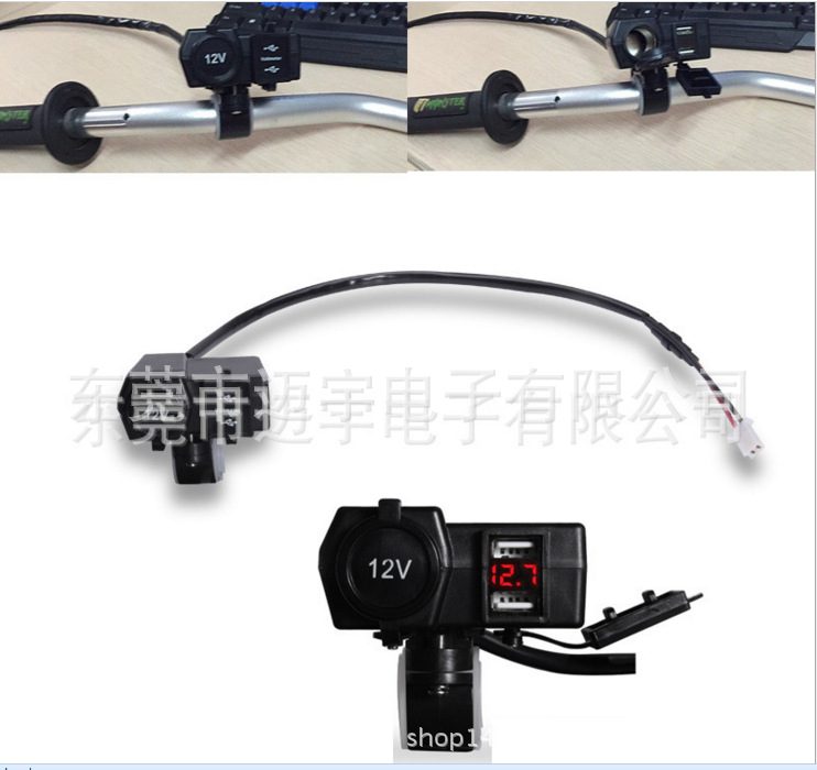 摩托车母座双USB 电压表 (4)