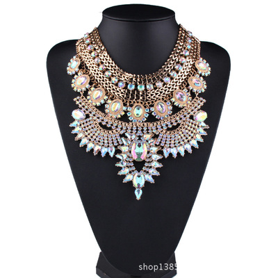 Women singers colorful jazz dance nightclub bar diamond jewelry prom masquerade party cosplay necklace rock style pole dance fashion accessories