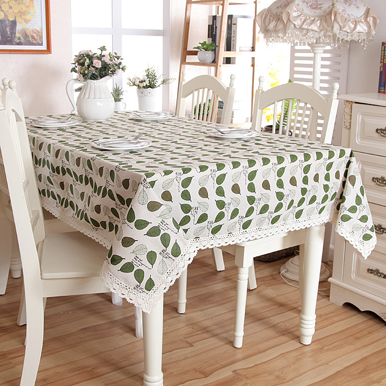 Pastoral Style Green Leaf Print Polyester Cotton Tablecloth_voghion.com